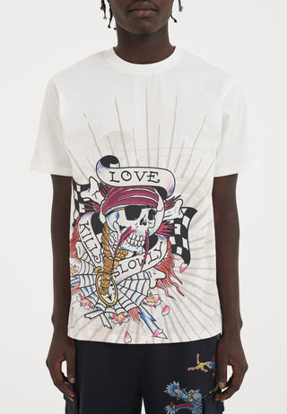 T-shirt Love Kill Slowly Skull pour hommes - Blanc