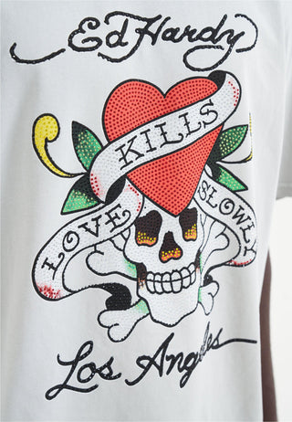 Herren Love Kills Slowly Diamante T-Shirt – Grau