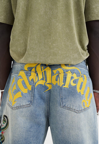 Mens Medusa Drag Denim Skater Jorts Shorts - Bleach