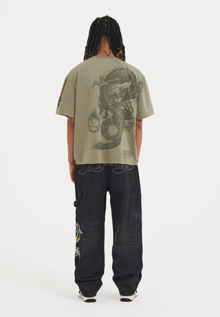 Maglietta mono da uomo con drago palla di fuoco - verde