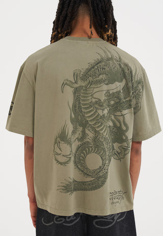 Herren Mono Fireball Dragon T-Shirt – Grün
