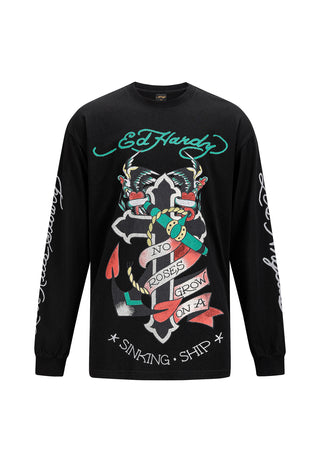 Mens No Roses Grow Long Sleeve T-Shirt - Black