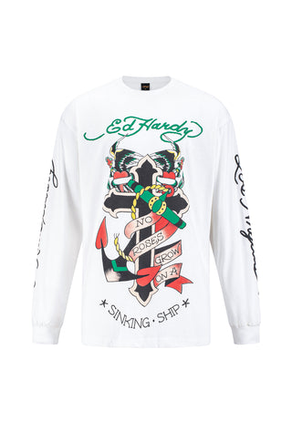 Mens No Roses Grow Long Sleeve T-Shirt - White