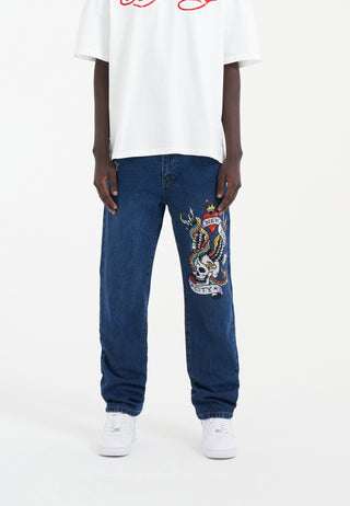 Jeans da uomo in denim con diamante Nyc-Skull - Indaco