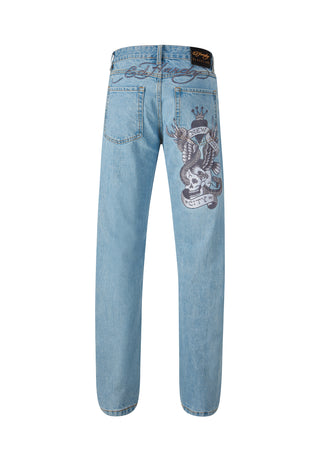 Herre Nyc-Skull-Tatt broderede denimbukser Jeans - Bleach