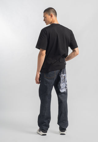 Pantalon en jean brodé Nyc-Skull-Tatt pour homme - Indigo