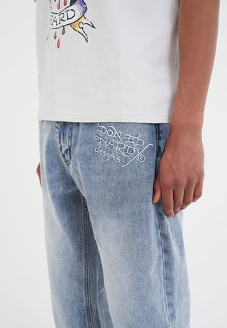 Herre Nyc-Skull Tattoo Graphic Denim Bukser Jeans - Bleach