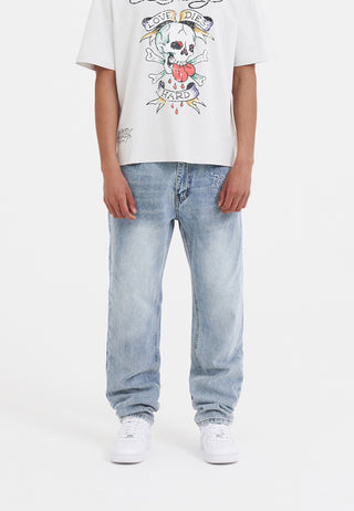 Calça jeans masculina Nyc-Skull Tattoo com estampa gráfica - Bleach