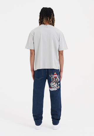Pantalon en jean graphique Nyc-Skull Tattoo pour hommes - Indigo