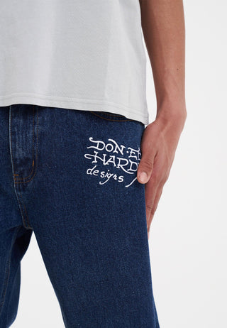 Calça jeans masculina com estampa Nyc-Skull Tattoo - Indigo