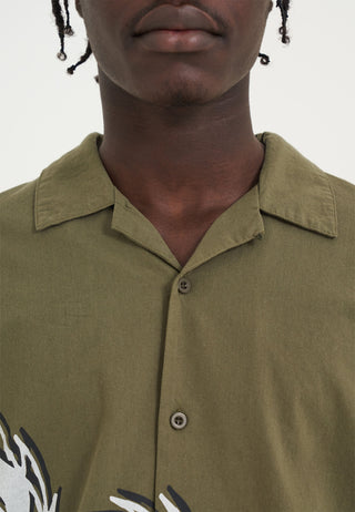 Mens Offset Dragon Camp Short Sleeve Shirt - Green