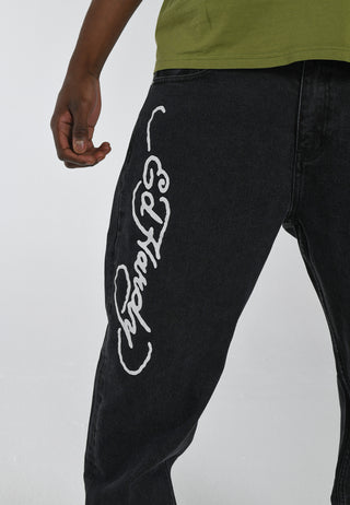 Jeans da uomo con grafica rilassata in denim con grafica Panther-Crouch-Leap - Nero