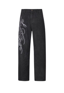 Panther-Slither Tattoo Graphic Relaxed Denim Bukser Jeans - Svart
