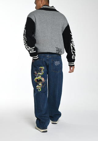 Pantalon en jean décontracté Panther-Slither Tattoo Graphic pour homme - Indigo
