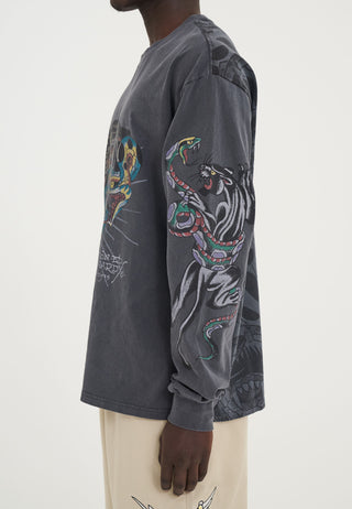 Męska koszulka z długim rękawem Pantera i wąż – grafitowa