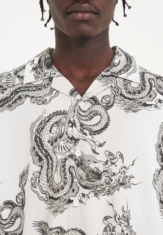 Camisa masculina de manga curta Repeat Dragon Camp - cinza/branca