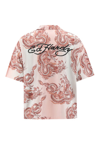 Heren Repeat Dragon Camp overhemd met korte mouwen - roze/wit