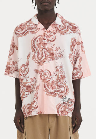 Heren Repeat Dragon Camp overhemd met korte mouwen - roze/wit