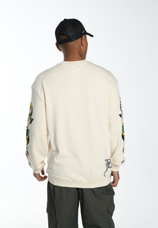 Heren sweatshirt met schedel-Dagz grafische ronde hals - beige