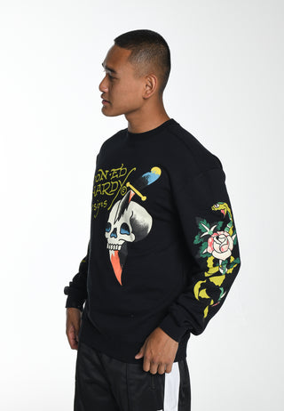 Skull-Dagz grafisk sweatshirt med rund hals til mænd - sort