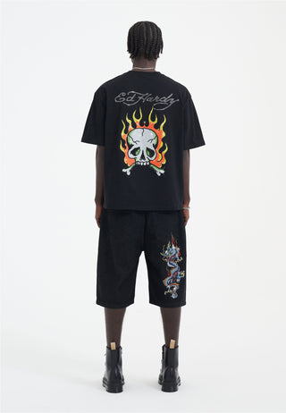 Heren Skull Flame Diamante T-shirt - Zwart