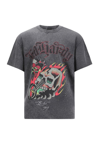 Mens Skull Out Of Hell Relaxed T-Shirt - Charcoal