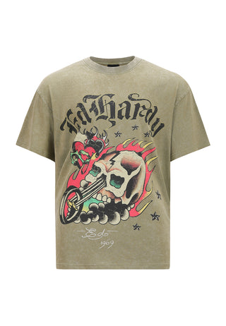 Mens Skull Out Of Hell Relaxed T-Shirt - Khaki