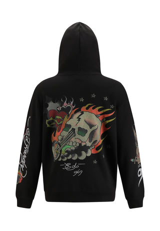 Mens Skull Out Of Hell Zip Thru Hoodie - Black