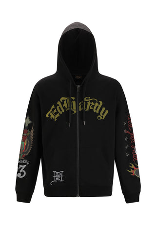 Mens Skull Out Of Hell Zip Thru Hoodie - Black