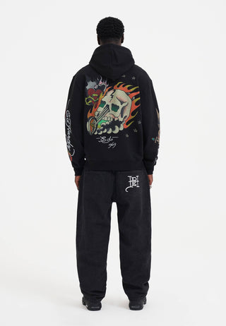 Mens Skull Out Of Hell Zip Thru Hoodie - Black