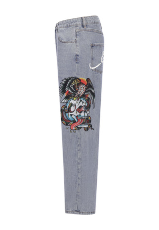 Męskie spodnie jeansowe Skull-Snake-Eagle Diamante - wybielacz