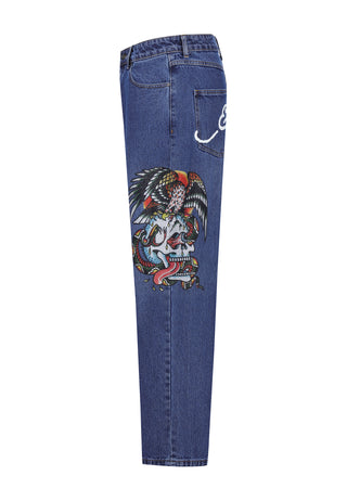 Jeans voor heren met schedel-slang-adelaar diamante denimbroek - Indigo