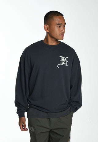 Herre Slow-Love Graphic Crew Neck Sweatshirt - Charcoal