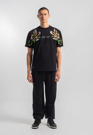 Mens Snake-Eagle-Flight Baggy Tracksuit Bottoms - Black