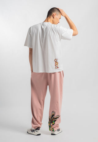 Mens Snake-Eagle-Flight Baggy Tracksuit Bottoms - Pink