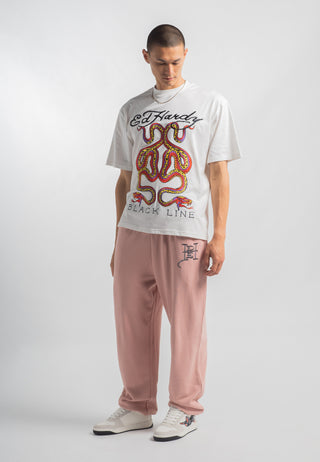 Mens Snake-Eagle-Flight Baggy Tracksuit Bottoms - Pink