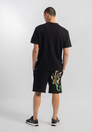 Mens Snake-Eagle-Flight Sweat Shorts - Black