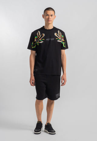 Mens Snake-Eagle-Flight Sweat Shorts - Black