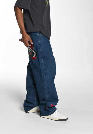 Pantalon en jean décontracté avec motif serpent Sever Tattoo pour homme - Indigo