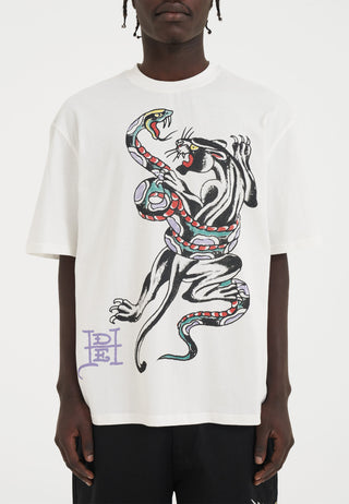 Męska koszulka bojowa z wężem i panterą – biała