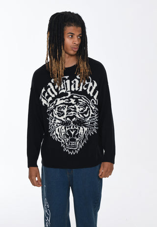 Męski żakardowy sweter z dzianiny Tiger-Roar - czarny/off-biały