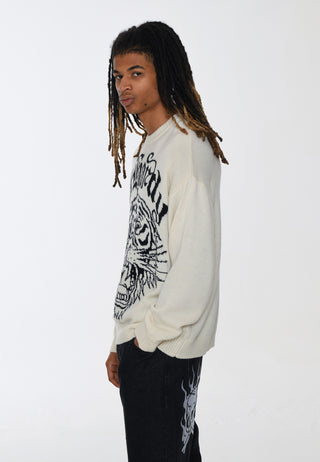 Suéter masculino de malha Tiger-Roar Jaquard - branco/preto