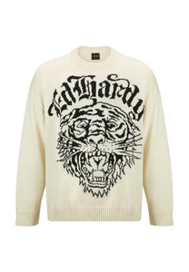 Herre Tiger-Roar Jaquard strikket genser - Off White/Black