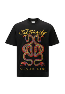 Herren Vintage-Black-Line-Snake T-Shirt - Schwarz