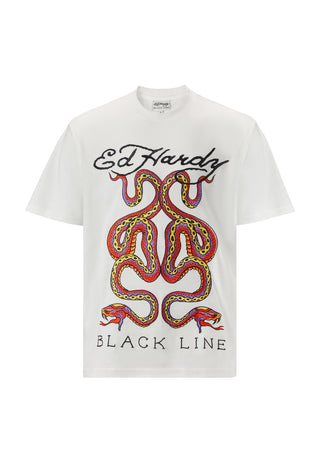 T-shirt da uomo vintage-nera-linea-serpente - bianca