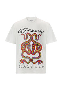 Vintage-Black-Line-Snake T-skjorte for menn - Hvit