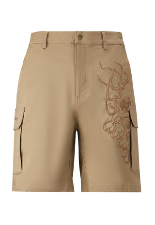 Herre Vintage-Dragon Broderede Combat Bukser Shorts - Beige