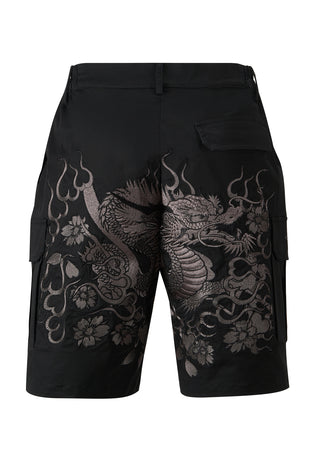 Herre Vintage-Dragon Broderede Combat Bukser Shorts - Sort