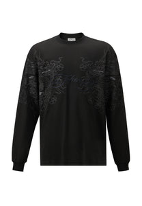 Langærmet vintage-Dragon t-shirt til mænd - sort