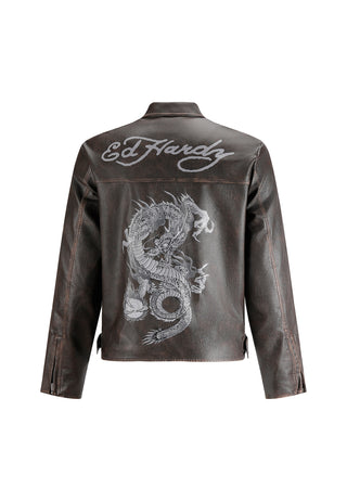 Mens Vintage Washed Vegan Leather Motocross Jacket - Brown